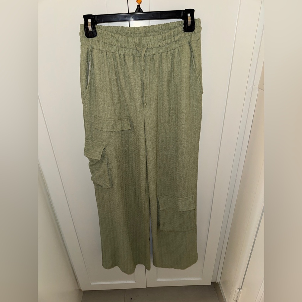 Olive Green Linen Like Pants